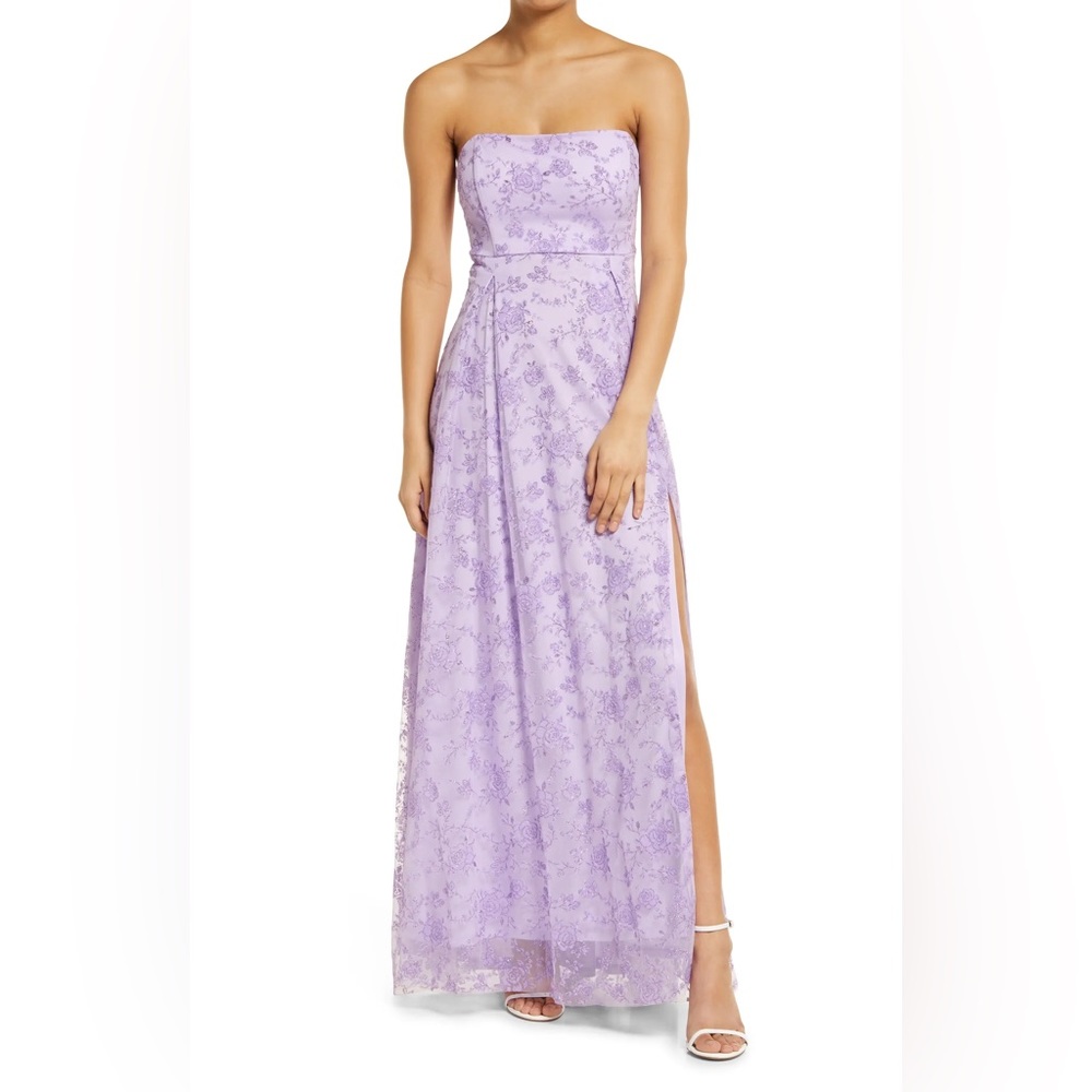 Nordstrom Jump Apparel Lavender Purple Strapless Lace Up Corset Formal Gown